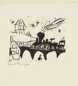 Lyonel Feininger. Locomotive on the Bridge (Zug auf der Br&uuml;cke) from Ten Woodcuts by Lyonel Feininger. (1918, published 1941)