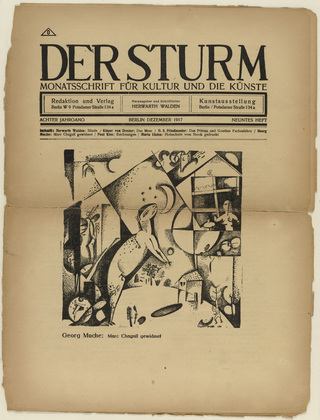 Georg Muche. Dedicated to Marc Chagall (Marc Chagall gewidmet) (in-text plate, title page) from the periodical Der Sturm. Wochenschrift f&uuml;r Kultur und K&uuml;nste, vol. 8, no. 9 (Dec 1917). 1917