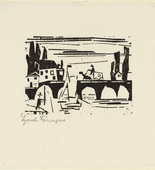 Lyonel Feininger. Wagon Crossing a Bridge (Wagen auf einer Br&uuml;cke) fromTen Woodcuts by Lyonel Feininger. (1918, published 1941)
