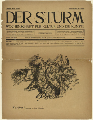 Oskar Kokoschka. Over (Vor&uuml;ber) (in-text plate, title page) from the periodical Der Sturm. Wochenschrift f&uuml;r Kultur und K&uuml;nste, vol. 1, no. 45 (Jan 5, 1911). 1911