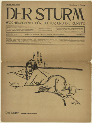 Max Pechstein. The Bed (Das Lager) (in-text plate, title page) from the periodical Der Sturm. Wochenschrift f&uuml;r Kultur und K&uuml;nste, vol. 1, no. 47 (Jan 21, 1911). 1911