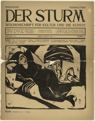 Ernst Ludwig Kirchner. Rest (Ruhe) (in-text plate, title page) from the periodical Der Sturm. Wochenschrift f&uuml;r Kultur und K&uuml;nste, vol. 2, no. 75 (Aug 1911). 1911