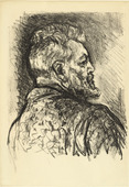 Max Slevogt. Self-Portrait (Selbstbildnis) from the exhibition catalogue Max Slevogt. Gem&auml;lde, Aquarelle, Pastelle, Zeichnungen zu seinem 60. Geburtstage (Max Slevogt. Paintings, Watercolors, Pastels, Drawings on the Occasion of his 60th Birthday). (1928)