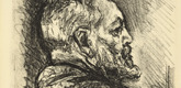 Max Slevogt. Self-Portrait (Selbstbildnis) from the exhibition catalogue Max Slevogt. Gem&auml;lde, Aquarelle, Pastelle, Zeichnungen zu seinem 60. Geburtstage (Max Slevogt. Paintings, Watercolors, Pastels, Drawings on the Occasion of his 60th Birthday). (1928)