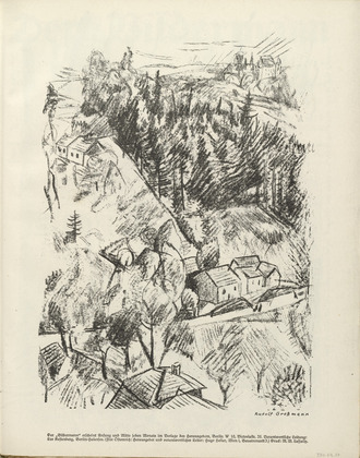 Rudolf Grossmann. Hilly Landscape (H&uuml;gellandschaft) (plate, folio 27) from the periodical Der Bildermann, vol. 1, no. 13 (Oct 1916). 1916