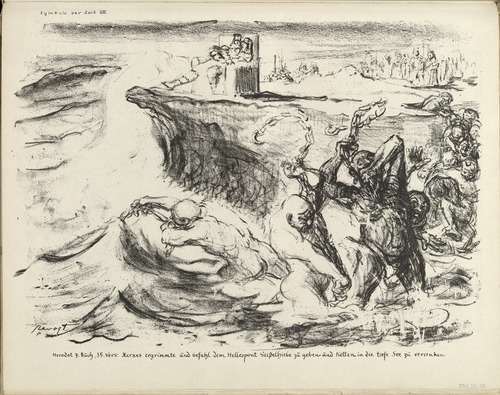 Max Slevogt. Signs of the Times VIII: Xerxes Grew Angry (Symbole der Zeit VIII: Xerxes ergrimmte) (plate, folio 27) from the periodical Der Bildermann, vol. 1, no. 13 (Oct 1916). 1916