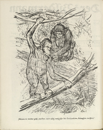 August Gaul. The Monkeys (Die Affen) (plate, folio 28 verso) from the periodical Der Bildermann, vol. 1, no. 14 (Oct 1916). 1916
