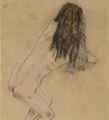 Oskar Kokoschka. .a Nude with Back Turned (In den H&uuml;ften nach links gedrehter weiblicher R&uuml;ckenakt) .b Untitled. (1909)