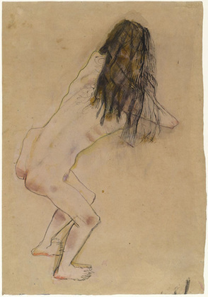 Oskar Kokoschka. .a Nude with Back Turned (In den H&uuml;ften nach links gedrehter weiblicher R&uuml;ckenakt) .b Untitled. (1909)