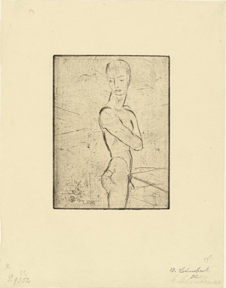 Wilhelm Lehmbruck. Young Man, Half Nude, Turning (J&uuml;nglings-Halbakt, sich umwendend). (1911, printed 1920)