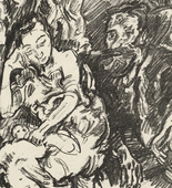 Oskar Kokoschka. The Holy Family. Rest on the Flight to Egypt (Die Heilige Familie. Rast auf der Flucht nach &Auml;gypten) (plate, folio 37 verso) from the periodical Der Bildermann, vol. 1, no. 18 (Dec 1916). 1916