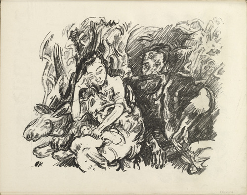 Oskar Kokoschka. The Holy Family. Rest on the Flight to Egypt (Die Heilige Familie. Rast auf der Flucht nach &Auml;gypten) (plate, folio 37 verso) from the periodical Der Bildermann, vol. 1, no. 18 (Dec 1916). 1916