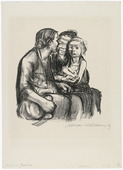 K&auml;the Kollwitz. Two Chatting Women with Two Children (Zwei schwatzende Frauen mit zwei Kindern). (1930)