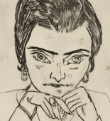 Max Beckmann. Portrait of Naila Leaning on her Arms, with Glass (Bildnis Naila mit aufgest&uuml;tzten Armen und Glas) from the illustrated book Max Beckmann. (1923, published 1924)