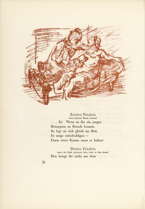 Oskar Kokoschka. The Maiden and the Firebrand (Das Fr&auml;ulein und der Hei&szlig;sporn) (in-text plate, page 38) from Hiob (Job). 1917 (executed 1916/17)