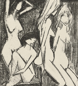 Otto Mueller. Three Girls Before the Mirror (Drei M&auml;dchen vor dem Spiegel). (c. 1922)