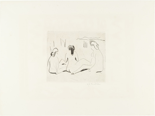 Ernst Ludwig Kirchner. Three Bathers at the Moritzburg Lakes (Drei Badende an den Moritzburger Seen) from the portfolio Br&uuml;cke 1910. (1909), published 1910