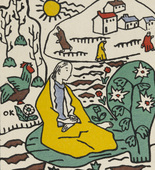 Oskar Kokoschka. Girl in Meadow Before a Village (M&auml;dchen auf Wiese vor einem Dorf (postcard). (1908)