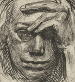 K&auml;the Kollwitz. Self-Portrait, Hand at the Forehead (Selbstbildnis mit der Hand an der Stirn). (1910, published c. 1946/1948)