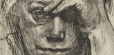 K&auml;the Kollwitz. Self-Portrait, Hand at the Forehead (Selbstbildnis mit der Hand an der Stirn). (1910, published c. 1946/1948)