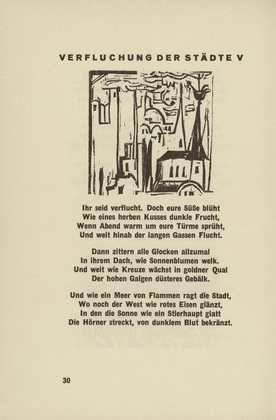 Ernst Ludwig Kirchner. Curse Against the Cities V (Verfluchung der St&auml;dte V) (headpiece, page 30) from Umbra vitae (Shadow of Life). 1924