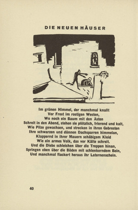 Ernst Ludwig Kirchner. The New Houses (Die neuen H&auml;user) (headpiece, page 40) from Umbra vitae (Shadow of Life). 1924
