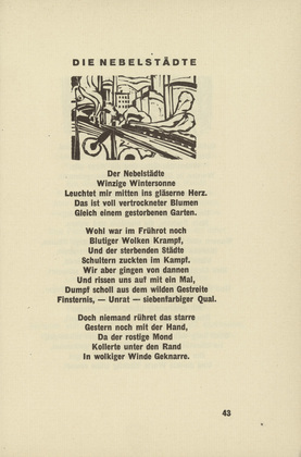 Ernst Ludwig Kirchner. The Misty Cities (Die Nebelst&auml;dte) (headpiece, page 43) from Umbra vitae (Shadow of Life). 1924