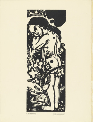 Heinrich Campendonk. Girl with Frogs (M&auml;dchen mit Fr&ouml;schen) (plate, preceding p. 225) from the periodical Das Kunstblatt, vol. 1, no. 8 (Aug 1917). 1917