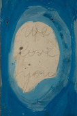 Louise Bourgeois. Inside the kitchen cabinet in Louise Bourgeois's NYC home on which she had painted "We Love You," as seen in 2016