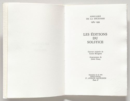 Louise Bourgeois. Spiraling Eyes, frontispiece, from the illustrated book, Les &Eacute;ditions du Solstice: Annuaire de la D&eacute;cennie, 1989-1999. 1999