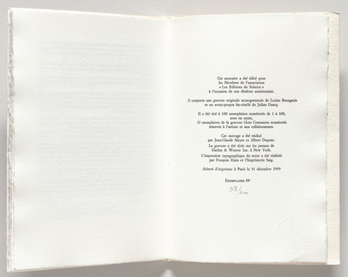Louise Bourgeois. Spiraling Eyes, frontispiece, from the illustrated book, Les &Eacute;ditions du Solstice: Annuaire de la D&eacute;cennie, 1989-1999. 1999