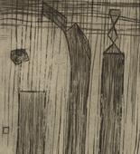 Louise Bourgeois, The artist at Atelier 17, New York. Plate 9 of 9, from the illustrated book, He Disappeared into Complete Silence. 1946-1947