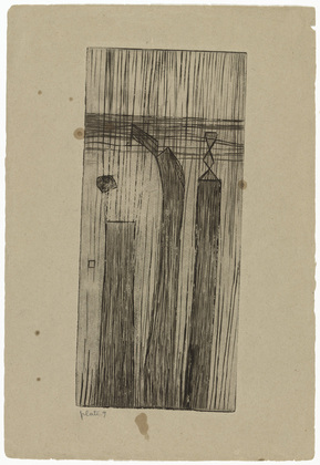 Louise Bourgeois, The artist at Atelier 17, New York. Plate 9 of 9, from the illustrated book, He Disappeared into Complete Silence. 1946-1947