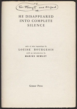 Louise Bourgeois. He Disappeared into Complete Silence, first edition (Example 3). 1947
