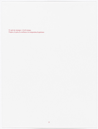 Louise Bourgeois. Aux Vieilles Tapisseries: 44 Sentences de Louise Bourgeois, text 21 of 44. 2005