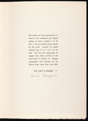 Louise Bourgeois. He Disappeared into Complete Silence, first edition (Example 9). 1947
