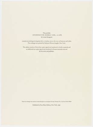 Louise Bourgeois. Homely Girl, A Life. 1992