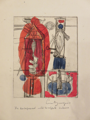 Louise Bourgeois. Plate 7 of 9, from the illustrated book, He Disappeared into Complete Silence. 1946-1947